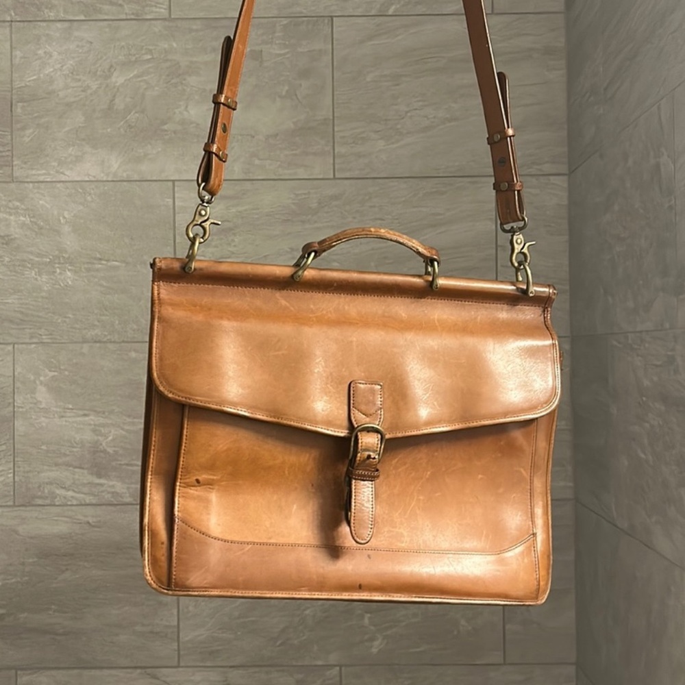 L.L. Bean Vintage Leather Briefcase | Classic Gatsby | Patina & Brass Charm
